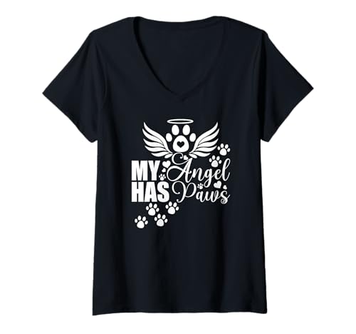 Damen My Angel Has Paws Rainbow Bridge Katzenliebhaber T-Shirt mit V-Ausschnitt Damen My Angel Has Paws Rainbow Bridge Katzenliebhaber T-Shirt mit V-Ausschnitt von Furever in My Heart Cat Memorial