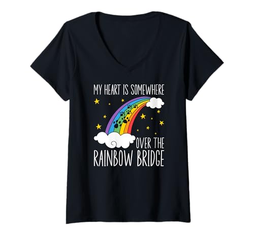 Damen My Heart is Somewhere Over The Rainbow Bridge Katzenliebhaber T-Shirt mit V-Ausschnitt Damen My Heart is Somewhere Over The Rainbow Bridge Katzenliebhaber T-Shirt mit V-Ausschnitt von Furever in My Heart Cat Memorial