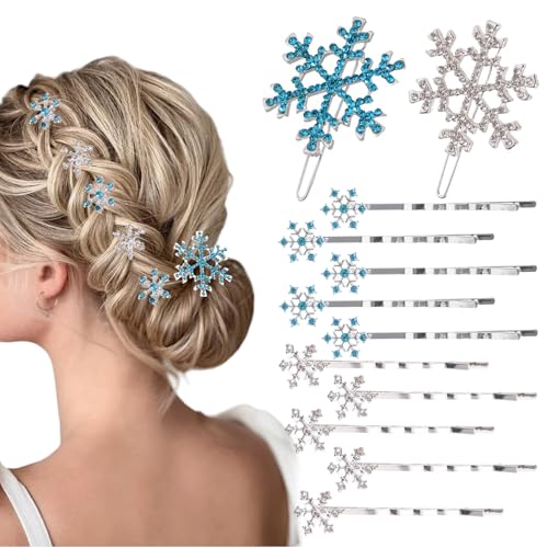 12 Stück Schneeflocken-Haarspangen für Damen, Weihnachts-Haar-Accessoires, blau-weiße Kristalle, Bobby-Haarnadeln, Schneeflocke, Strass, Brautschmuck, Hochzeit, Winter, Haarnadeln 12 Stück Schneeflocken-Haarspangen für Damen, Weihnachts-Haar-Accessoires, blau-weiße Kristalle, Bobby-Haarnadeln, Schneeflocke, Strass, Brautschmuck, Hochzeit, Winter, Haarnadeln von Furimuk