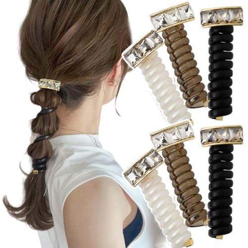 6 x Strass-Spiralhaargummis, geflochtene Telefondraht, Haarbänder für Damen, Handyschnur, elastische Telefonkabel, Pferdeschwanz-Halter, Haar-Zubehör 6 x Strass-Spiralhaargummis, geflochtene Telefondraht, Haarbänder für Damen, Handyschnur, elastische Telefonkabel, Pferdeschwanz-Halter, Haar-Zubehör von Furimuk