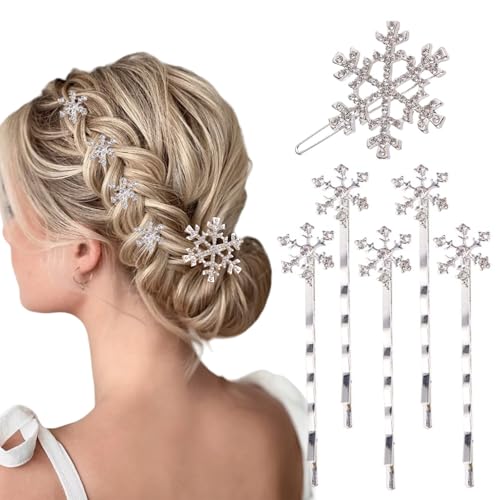 Haarnadeln mit Schneeflocken-Motiv, blaue Strass-Kristalle, Haarnadeln für Frauen, Weihnachten, Braut, Hochzeit, Weihnachten, Haar-Accessoires (weiß), 6 Stück von Furimuk