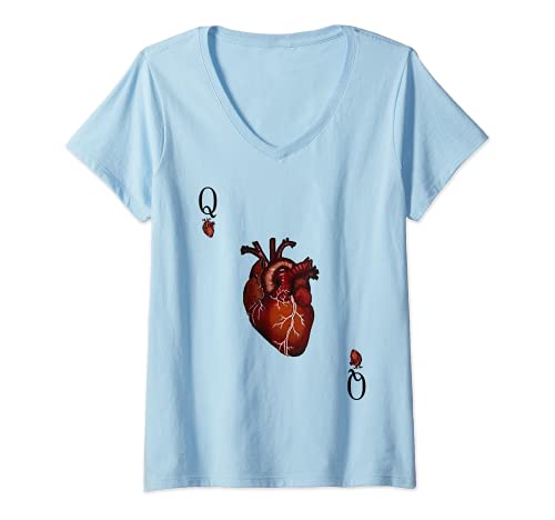 Damen Herzkönigin Spielkarte T-Shirt mit V-Ausschnitt Damen Herzkönigin Spielkarte T-Shirt mit V-Ausschnitt von FurnishHim
