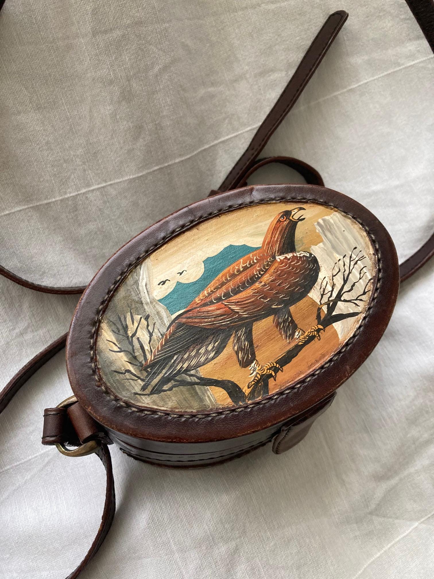 Trachtentasche Ledertasche Handbemalt Adler 80Er Jahre Ölmalerei Wallach Selten Folklore Vintage von FuroreVintageShop