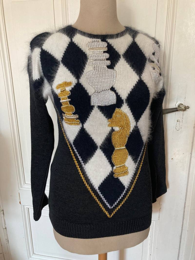 Vintage 80Er Jahre Schachbrett Schach Pullover Angora 90Er von FuroreVintageShop
