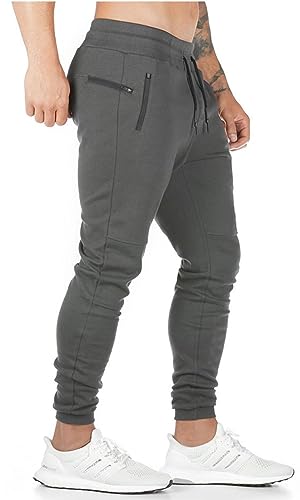 Furpazven Jogginghose Herren Baumwolle Trainingshose Slim Fit Freizeithose Sporthose Lang Hosen mit Reißverschluss Grau XL von Furpazven