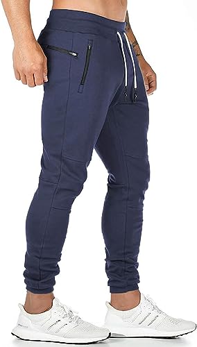 Furpazven Jogginghose Herren Baumwolle Trainingshose Slim Fit Freizeithose Sporthose Lang Hosen mit Reißverschluss Marine 3XL von Furpazven