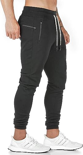 Furpazven Jogginghose Herren Baumwolle Trainingshose Slim Fit Freizeithose Sporthose Lang Hosen mit Reißverschluss Schwarz S von Furpazven