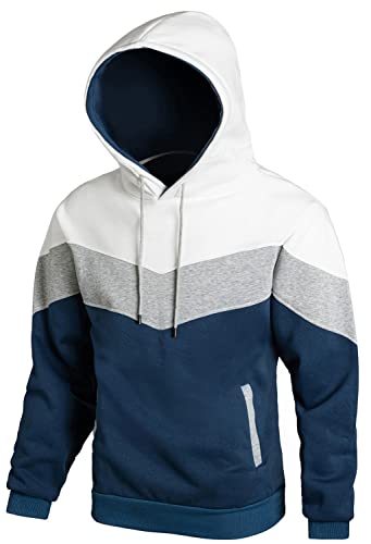 Hoodie Herren Pullover Sweatshirt Farbblock Vlies Langarm Kapuzenpullover Sweatjacke mit Tasche weiß Grau Blau L von Furpazven