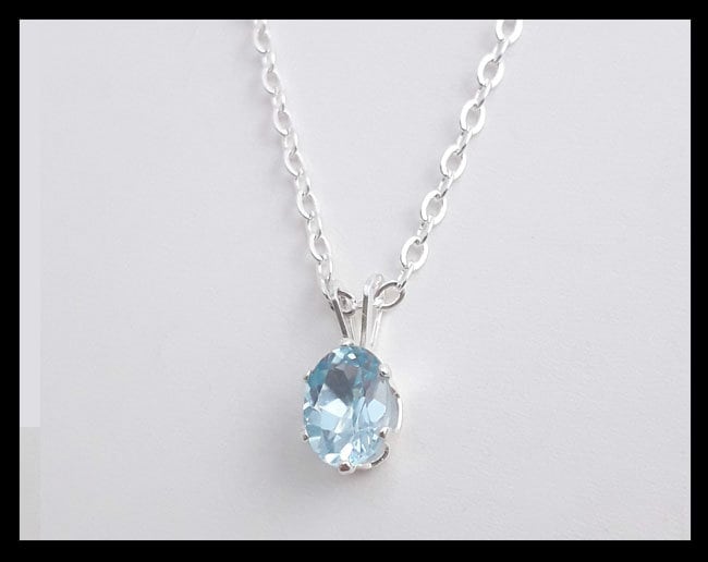 8x6mm Oval Shaped Lt Aquamarin 1A | March Birthstone Anhänger Mit 20In Sterling Silber Kette Halskette - Tolles Schmuck Geschenk von FurrEndlyCrafts