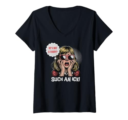Damen Er ist kein Pelz? So EIN Ick! Lustige Furries-Convention T-Shirt mit V-Ausschnitt von Furry Fandom And Fursona, Furries Cosplay Apparel