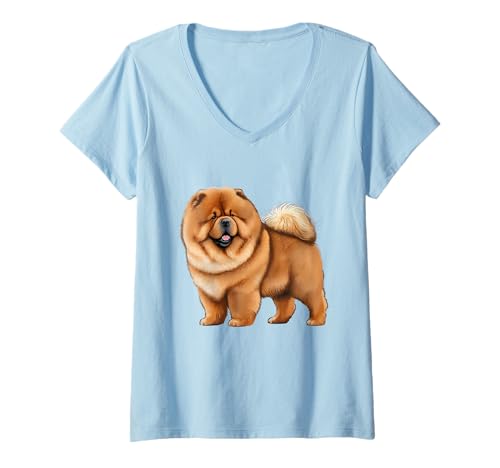 Damen Niedliche Chow Chow Illustration Hundeliebhaber T-Shirt mit V-Ausschnitt Damen Niedliche Chow Chow Illustration Hundeliebhaber T-Shirt mit V-Ausschnitt von Furry Friends Collection