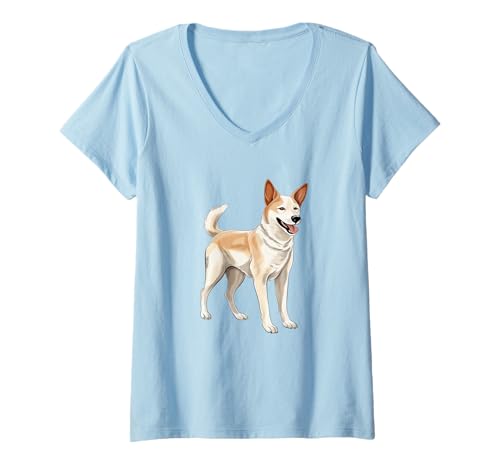 Damen Happy Shiba Inu Hunde-Illustration für Tierliebhaber T-Shirt mit V-Ausschnitt Damen Happy Shiba Inu Hunde-Illustration für Tierliebhaber T-Shirt mit V-Ausschnitt von Furry Friends Delight