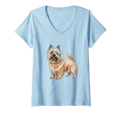 Damen Entzückender Cairn Terrier Hund Illustration T-Shirt mit V-Ausschnitt Damen Entzückender Cairn Terrier Hund Illustration T-Shirt mit V-Ausschnitt von Furry Pals Collection