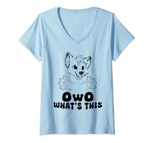 Damen Wow, was ist das für ein Furry Ear Furry Person Fox Cosplay Furries T-Shirt mit V-Ausschnitt Damen Wow, was ist das für ein Furry Ear Furry Person Fox Cosplay Furries T-Shirt mit V-Ausschnitt von Furry Puns Fur Fox Animal Paw Love Furries Gift