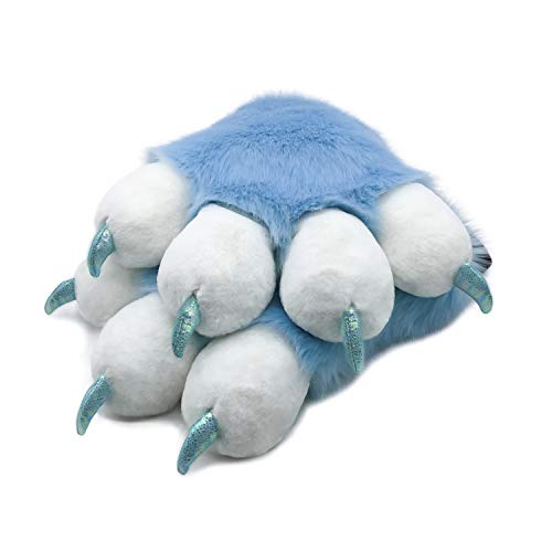 Furryvalley Fursuit Pfoten Handschuhe Kostüm Pelzigen Teilweise Cosplay Flauschige Löwe Bär Requisiten für Kinder Erwachsene (Hellblau) von Furryvalley