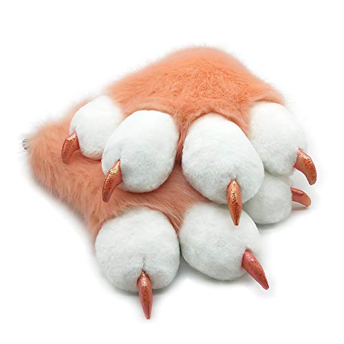 Furryvalley Fursuit Pfoten Handschuhe Kostüm Pelzigen Teilweise Cosplay Flauschige Löwe Bär Requisiten für Kinder Erwachsene (Orange) von Furryvalley