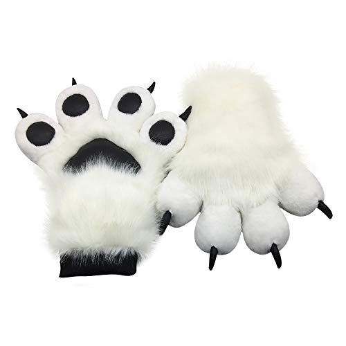 Furryvalley Fursuit Pfoten Handschuhe Kostüm Pelzigen Teilweise Cosplay Flauschige Löwe Bär Requisiten für Kinder Erwachsene (Weiß) von Furryvalley