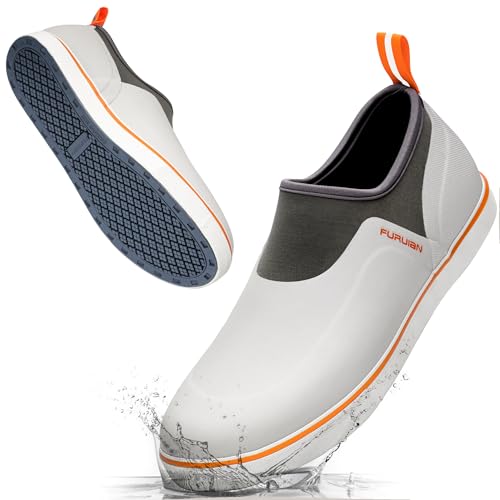 Furuian Deckschuhe Herren Kurze Regenstiefel Wasserdichte Schuhe Gummi Deck Stiefel Leichte Angeln Regenschuhe Rutschfeste Angelstiefel für Gartenarbeit Outdoor Schlamm Gehen, GRAU, 46 EU von Furuian