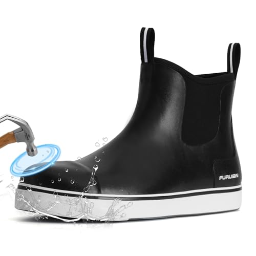Furuian Herren Stahlkappe Regenstiefel Gummi Arbeitsstiefel Wasserdicht Sicherheitsschuhe Knöchel/Kurz Schlamm Stiefel Rutschfeste Chelsea Regenschuhe für Outdoor, Landwirtschaft und Industrie von Furuian