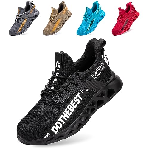 Furuian Sicherheitsschuhe Herren Damen Leicht Arbeitsschuhe Herren sportlich Atmungsaktiv Sneakers mit Stahlkappe rutschfest Fitness Turnschuhe (45.5EU,Schwarz) von Furuian