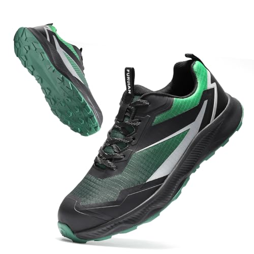 Furuian Zehenschuhe aus Verbundmaterial für Herren, Sicherheits-Arbeitsschuhe für Herren, rutschfeste Gummi-Außensohle und durchstichsichere Zwischensohle, bequeme, sichere Arbeits-Sneaker, Grün von Furuian
