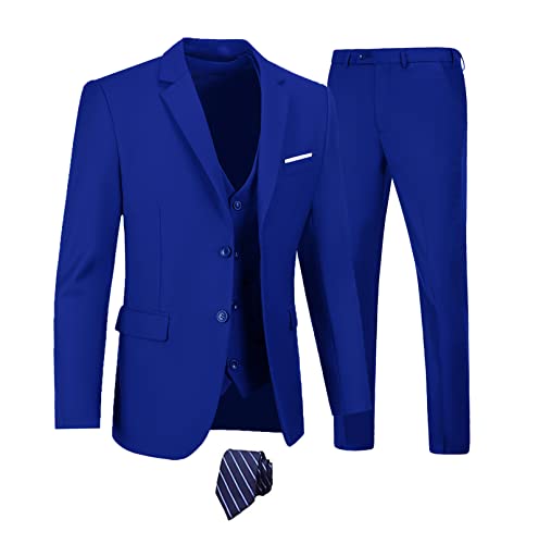 Furuyal Herren-Anzug-Set, 3-teilig, schmale Passform, zwei Knöpfe, für Hochzeit, Business, Smoking, Jacke, Weste, Hose mit Krawatte, Royal, M Furuyal Herren-Anzug-Set, 3-teilig, schmale Passform, zwei Knöpfe, für Hochzeit, Business, Smoking, Jacke, Weste, Hose mit Krawatte, Royal, M von Furuyal