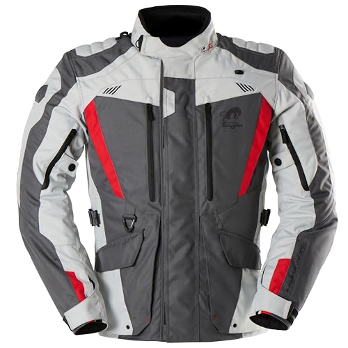 Furygan Herren Apalaches Evo – Motorradjacke Ganzjährig – Wasserdicht, atmungsaktiv – D3O-Protektoren – Abnehmbares Thermofutter – 12 Taschen, Grau-Perlen-Rot, XXL von Furygan