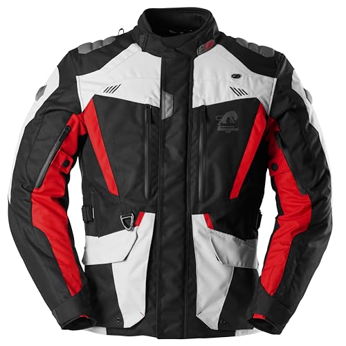 Furygan Men's Apalaches Evo – Motorradjacke Herren Ganzjährig – Wasserdicht, atmungsaktiv – D3O-Protektoren – Abnehmbares Thermofutter – 12 Taschen, Schwarz-Perl-Rot, 5XL von Furygan