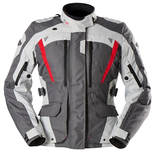 Furygan Women's Apalaches Lady Evo – Damen-Motorradjacke für alle Jahreszeiten – wasserdicht, atmungsaktiv – D3O-Protektoren – abnehmbares Thermofutter – 12 Taschen, Grau-Perl-Rot, L von Furygan