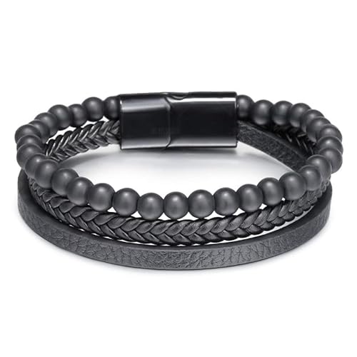 Fusamk Mehrschichtiges, geflochtenes Leder-Manschettenarmband mit Tigerauge, Lavasteinperlen (HPOS) von Fusamk