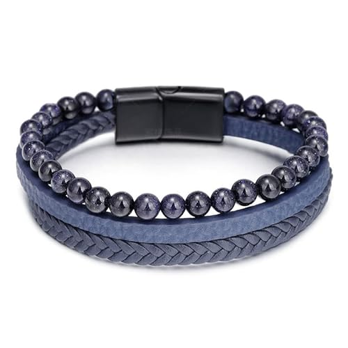 Fusamk Mehrschichtiges geflochtenes Leder-Manschettenarmband mit Tigerauge, Lavastein-Perlen (LPBSS) von Fusamk