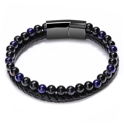 Fusamk Tigerauge, Lavastein-Perlenarmband, geflochtenes Leder-Manschettenarmband (BBS (21)) von Fusamk