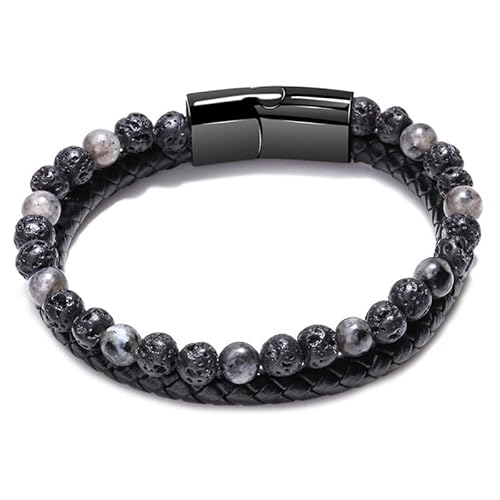 Fusamk Tigerauge, Lavastein-Perlenarmband, geflochtenes Leder-Manschettenarmband (BLA(21)) von Fusamk