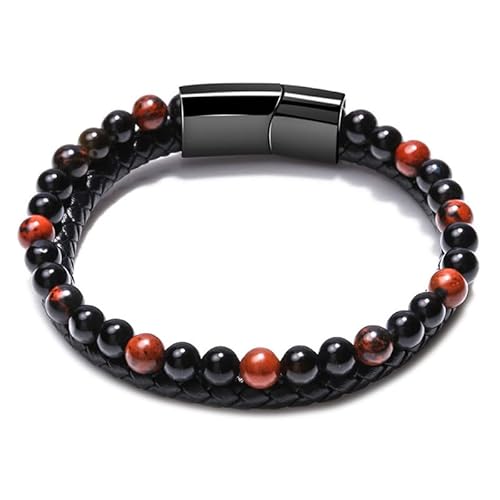 Fusamk Tigerauge, Lavastein-Perlenarmband, geflochtenes Leder-Manschettenarmband (BR (21)) von Fusamk