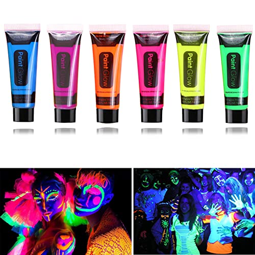 Fusang Glow in the Dark Face Body Paint, Washable Neon Body Paint, Black Light Face Makeup for Halloween Christmas Cosplay Costume Party 13.6 g Set von Fusang