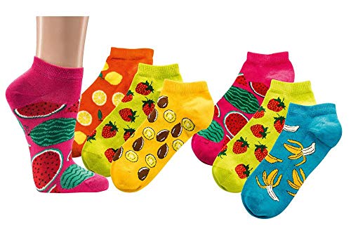 6 Paar Damen Sneakersocken/Söckchen, Kurzsocken gemustert, Bunte Früchte (Bunte Früchte, numeric_35) von FussFreunde