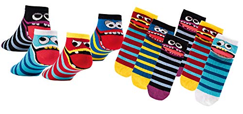 6 Paar Kinder Sneakersocken, handgekettelt, mit Motiv Freche Bande, Gute Laune Ringel und Sunny für Mädchen und Jungen (FrecheBande, 39-42) von FussFreunde