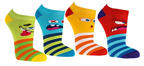 6 Paar Kinder Sneakersocken, handgekettelt, mit Motiv Freche Bande, Gute Laune Ringel und Sunny für Mädchen und Jungen (Lustige Monster, 23-26) von FussFreunde