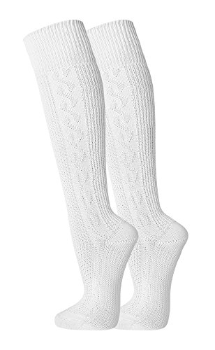 FussFreunde 1 Paar Trachtensocken, Trachten Socken, Strümpfe für Lederhose, Kniebund Strümpfe mit ANTI-LOCH-GARANTIE (47-50, Weiß) von FussFreunde