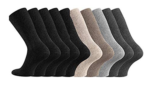 FussFreunde 10 Paar Packung Gesundheits-Socken ohne Gummidruck mit Anti-Loch-Versprechen (DE/NL/SE/PL, Numerisch, 39, 42, Regular, Regular, Schwarz-Beige) von FussFreunde