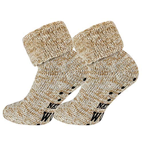 FussFreunde 2 Paar dicke ABS-Stoppersocken-Wollsocken -Norwegersocken (Beigemelange, 35-38) von FussFreunde