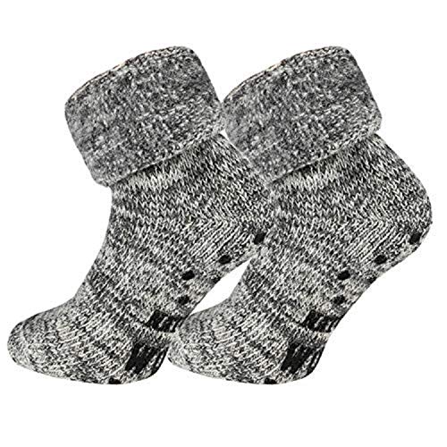 FussFreunde 2 Paar dicke ABS-Stoppersocken-Wollsocken -Norwegersocken (Graumelange, 35-38) von FussFreunde