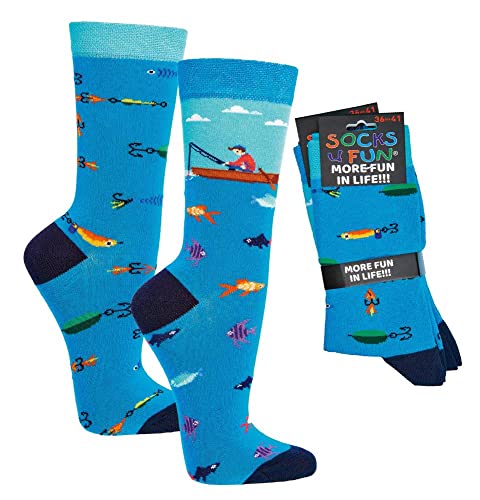 FussFreunde 2 Paar Fun Socken, Lustige Geschenke Für Männer 36-47 (as3, numeric, numeric_42, numeric_47, regular, regular, Angler) von FussFreunde