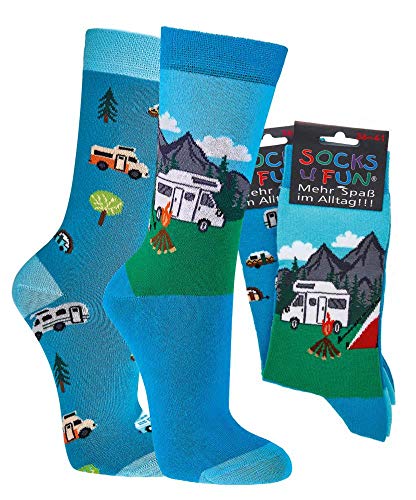 FussFreunde 2 Paar Fun Socken, Lustige Geschenke Für Männer 36-47 (as3, numeric, numeric_42, numeric_47, regular, regular, Camping/Wohnmobil) von FussFreunde