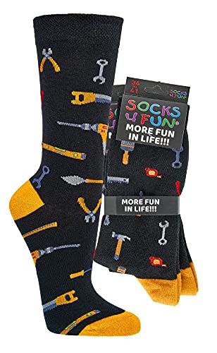 FussFreunde 2 Paar Fun Socken, Lustige Geschenke Für Männer 36-47 (as3, numeric, numeric_42, numeric_47, regular, regular, Fleißiger Handwerker) von FussFreunde