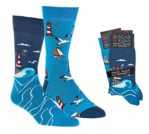 FussFreunde 2 Paar Fun Socken, Lustige Geschenke Für Männer 36-47 (as3, numeric, numeric_42, numeric_47, regular, regular, Küstenglück) von FussFreunde