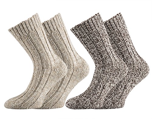 FussFreunde 2 Paar superweiche Norwegersocken (Wollsocken) vorgewaschen, Premium Qualität (Beige/Braun Töne, 35/38) von FussFreunde