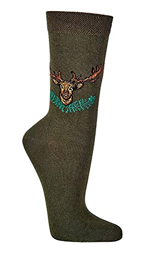 FussFreunde 3 Paar Jagd Socken, Jägersocken mit Hirschmotiv und zusätzlicher Garantie (Grün, 43-46) von FussFreunde