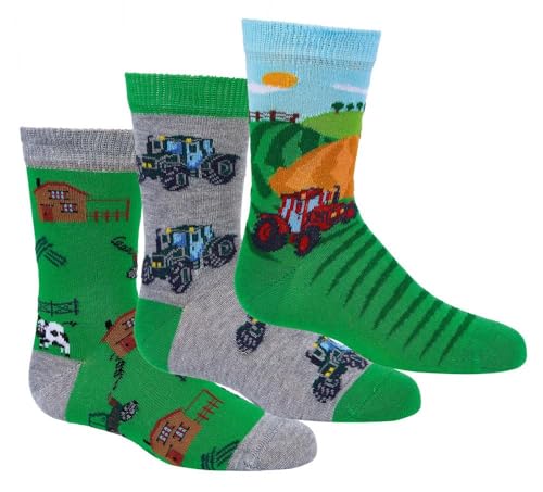 FussFreunde 3 Paar Jungen Socken, Trecker, Schadstoffgeprüft (DE/NL/SE/PL, Alter, 1 Jahr, 2 Jahre, Regular, Trecker) von FussFreunde