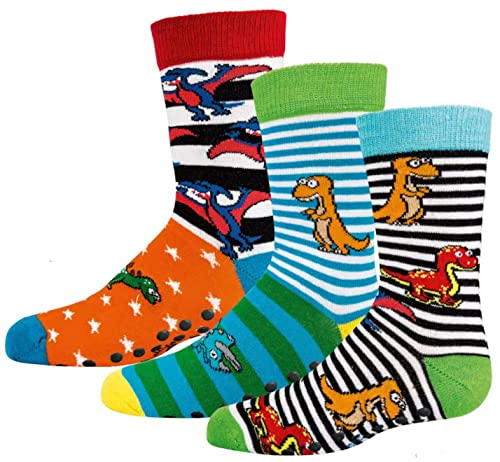 FussFreunde 3 Paar Ki. Stoppersocken, ABS mit Anti-Loch-Garantie-Garantie (Dinos, eu_footwear_size_system, toddler, men, numeric_range, medium, numeric_23, numeric_26) von FussFreunde